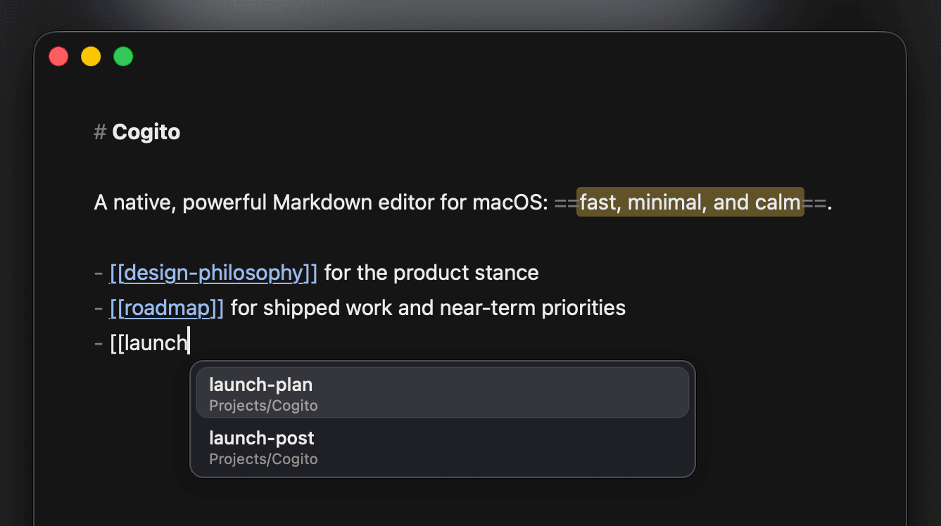 Wiki links and embeds in Cogito
