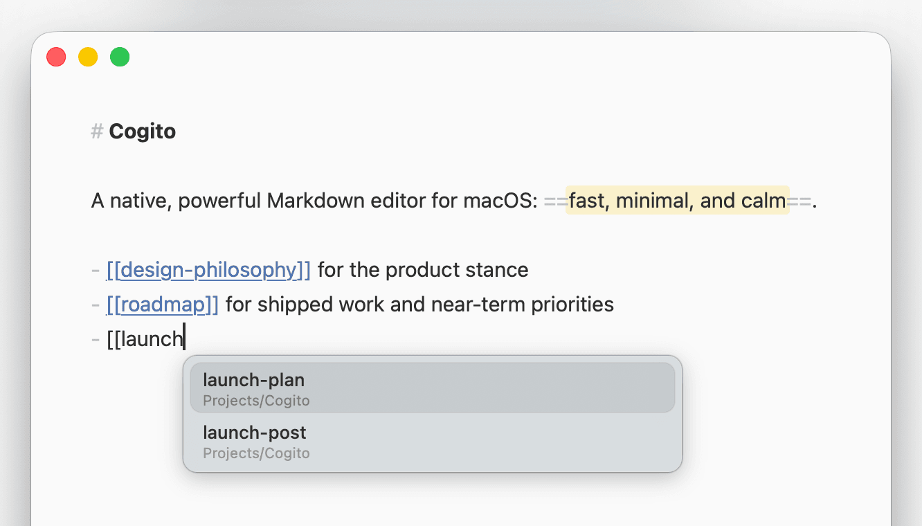Wiki links and embeds in Cogito